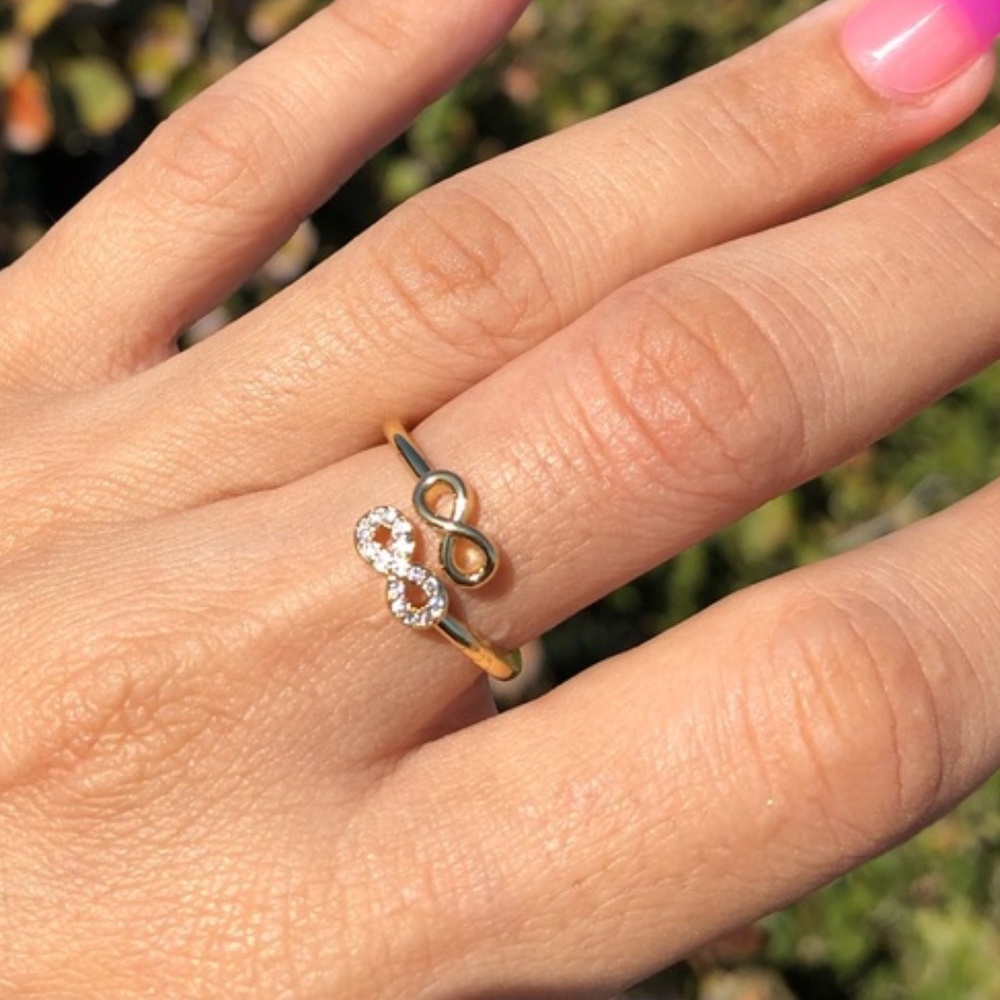 Infinity Ring | Gold Plated Brass and Cubic Zirconia | Size 7.5